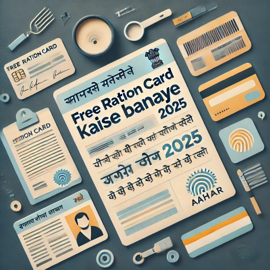 "Free Ration Card 2025 के लिए ऑनलाइन आवेदन करते हुए डिजिटल स्क्रीन का चित्र – हिंदी में राशन कार्ड जानकारी"